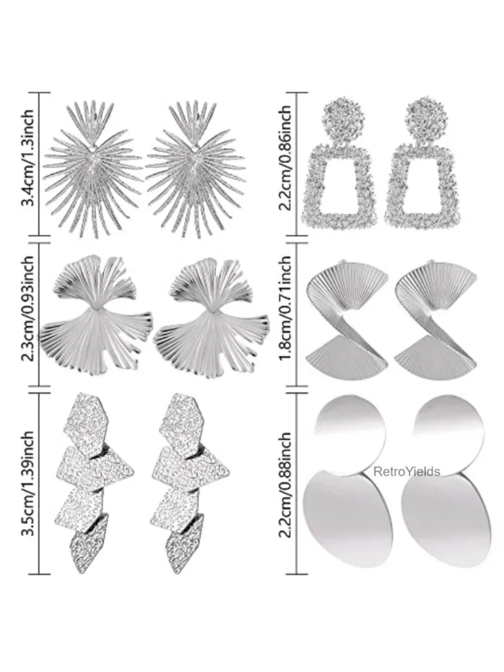 6 Pairs Large Silver Geometric Drop Earrings Set Hypoallergenic for Women